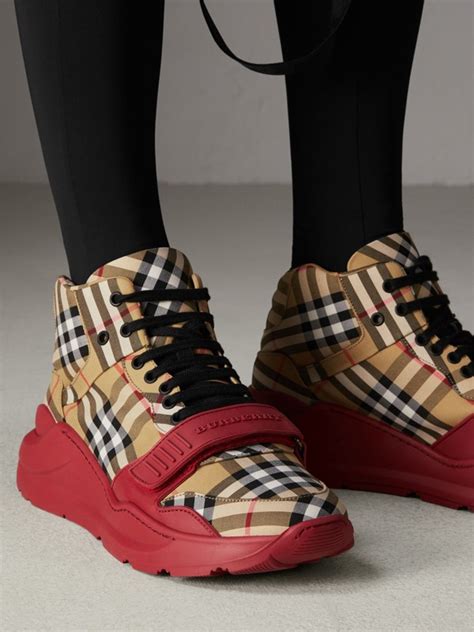 burberry leather and house check high top sneakers|Burberry vintage check sneakers.